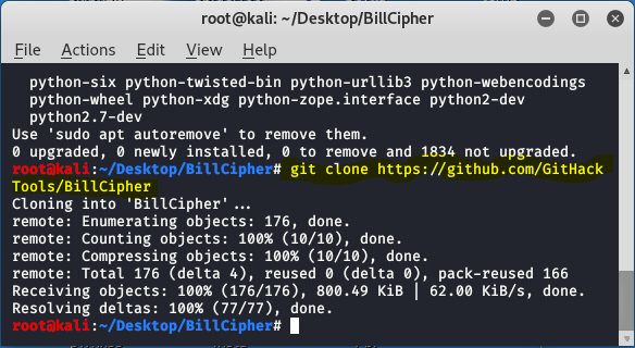 BillCipher – Kali Linux 中的信息收集工具