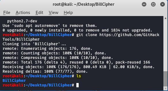 BillCipher – Kali Linux 中的信息收集工具