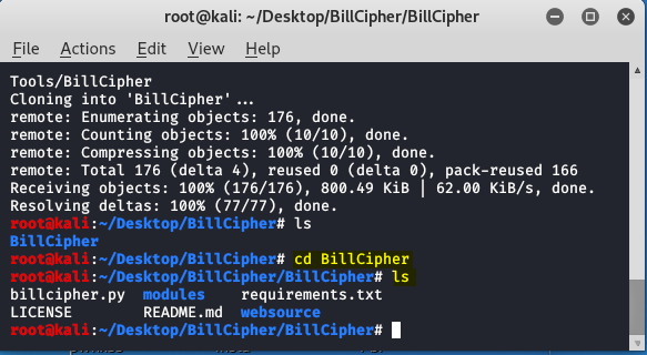BillCipher – Kali Linux 中的信息收集工具