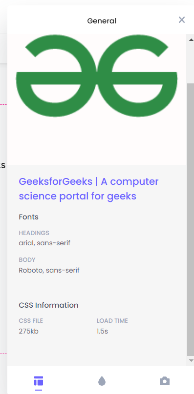 在 GeeksforGeeks 上使用 CSS Peeper 和常规选项卡