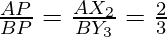 \frac{AP}{BP}=\frac{AX_2}{BY_3}=\frac{2}{3}