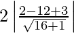 Rendered by QuickLaTeX.com 2\left| \frac{2 - 12 + 3}{\sqrt{16 + 1}} \right|