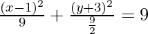 Rendered by QuickLaTeX.com \frac{(x-1)^2}{9}+\frac{(y+3)^2}{\frac{9}{2}}=9