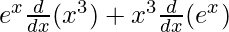 Rendered by QuickLaTeX.com e^x\frac{d}{dx}(x^3)+x^3\frac{d}{dx}(e^x)