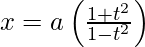 Rendered by QuickLaTeX.com x=a\left(\frac{1+t^2}{1-t^2}\right)
