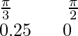 Rendered by QuickLaTeX.com \frac{\pi}{3}\ \ \ \ \ \ \ \ \ \frac{\pi}{2}\\ 0.25\ \ \ \ \ 0