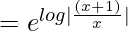 Rendered by QuickLaTeX.com =e^{log|\frac{(x+1)}{x}|}