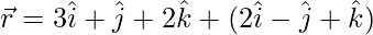 Rendered by QuickLaTeX.com \vec{r}=3\hat{i}+\hat{j}+2\hat{k}+λ(2\hat{i}-\hat{j}+\hat{k})