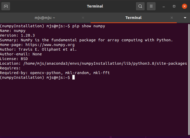 在 Linux 上验证 Numpy 安装