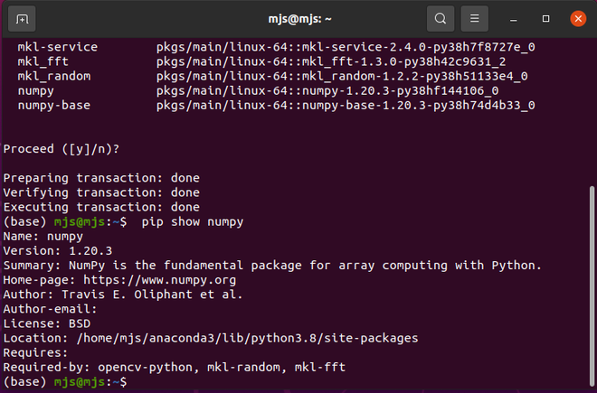 在 Linux 上使用 conda 验证 Numpy 安装