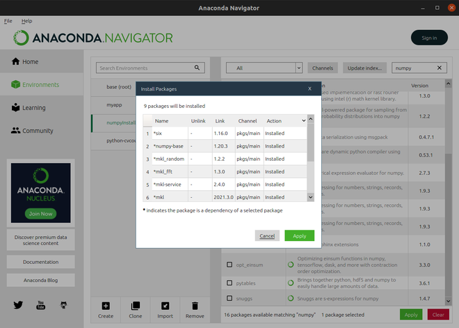 使用 Anaconda-Navigator 在 Linux 上安装 Numpy
