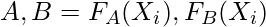 A, B = F_A (X_i), F_B (X_i)