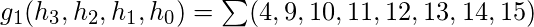 g_{1}(h_{3},h_{2},h_{1},h_{0})=\sum (4,9,10,11,12,13,14,15)