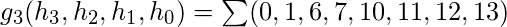 g_{3}(h_{3},h_{2},h_{1},h_{0})=\sum (0,1,6,7,10,11,12,13)