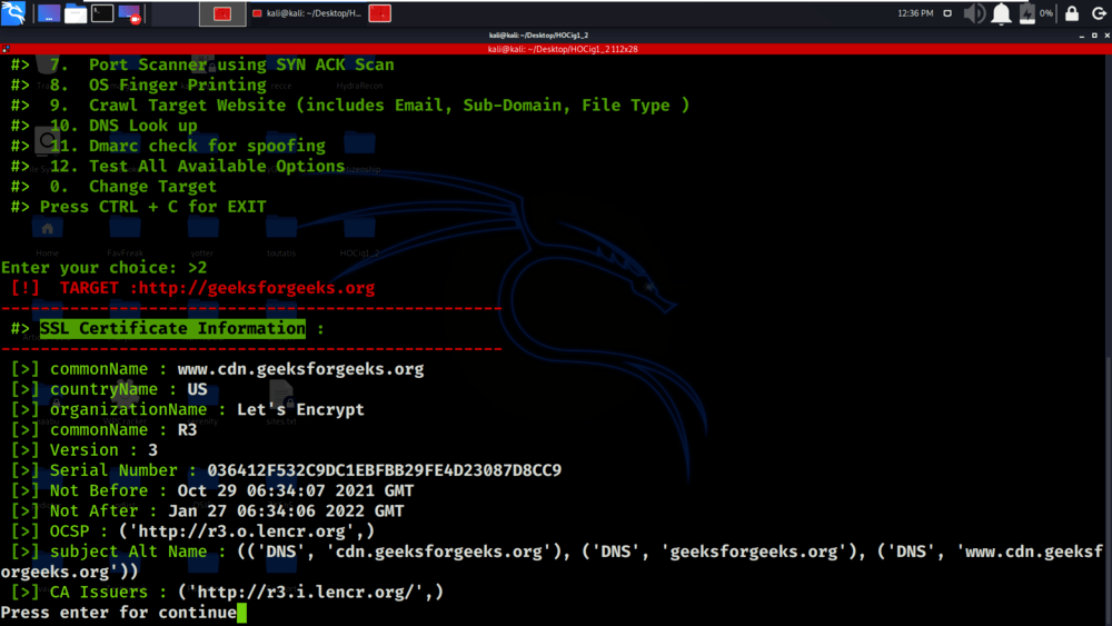 HOCig - Linux 中的自动 HOC 信息收集工具