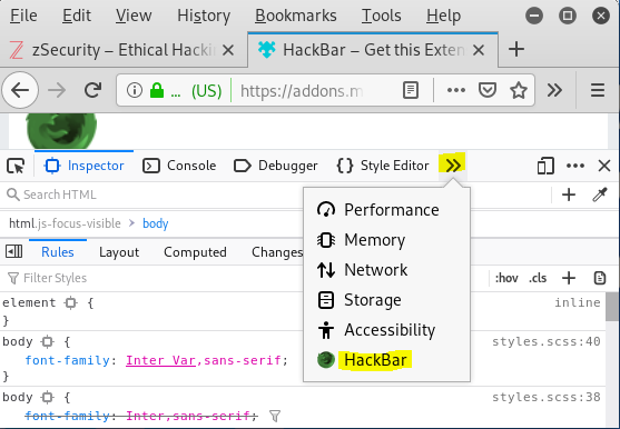 kali linux 中 firefox 的 Hackbar 扩展。