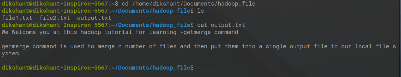 Hadoop 中的 getmerge 命令输出