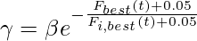 \gamma = \beta e^{-\frac{F_{best}(t)+0.05}{F_{i,best}(t)+0.05}}