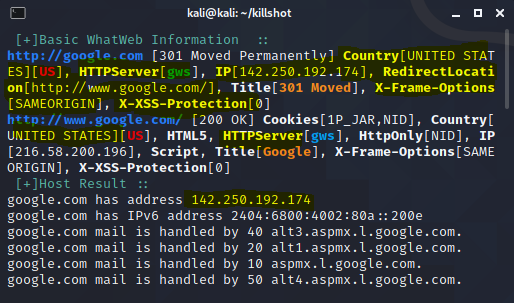 Killshot - kali linux 中的信息收集工具