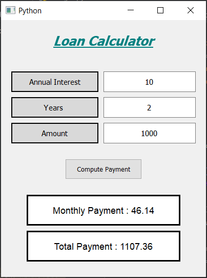 贷款计算器用户界面