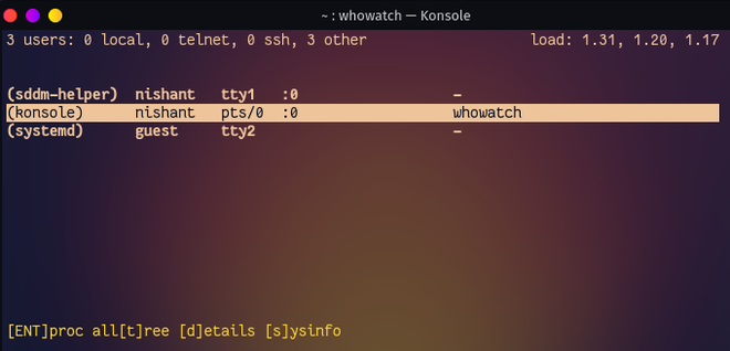 whowatch 实时监控 Linux 用户和进程