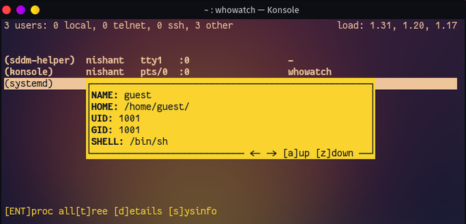 whowatch 实时监控 Linux 用户和进程