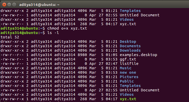 chmod o+x xyz.txt