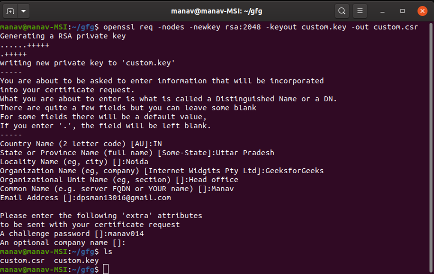 在 Linux 中创建新私钥和 CSR 使用 Openssl 命令