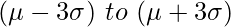 (\mu-3\sigma)\ to\ (\mu+3\sigma)