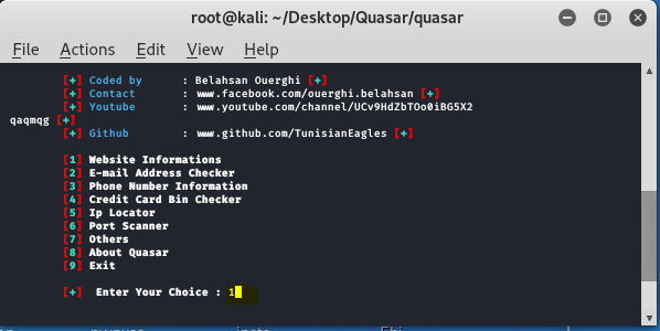 Quasar – Kali Linux 中的开源信息收集工具