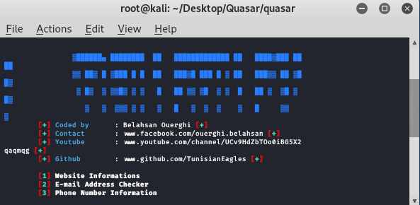 Quasar – Kali Linux 中的开源信息收集工具