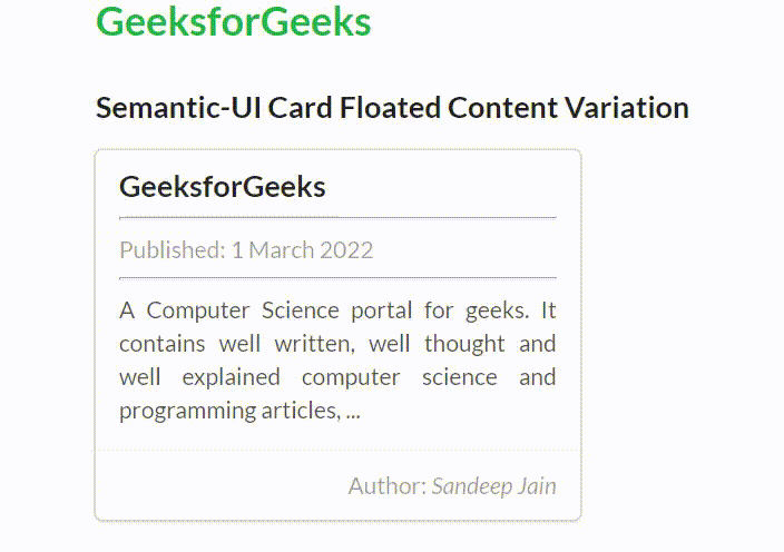 Semantic-UI Card 浮动内容变体