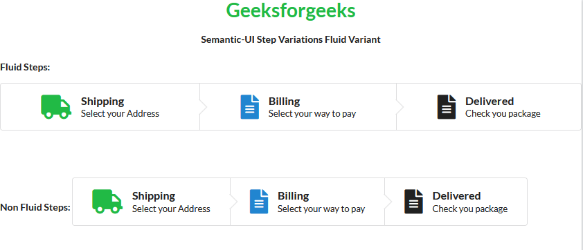 Semantic UI Step Variations Fluid Variant