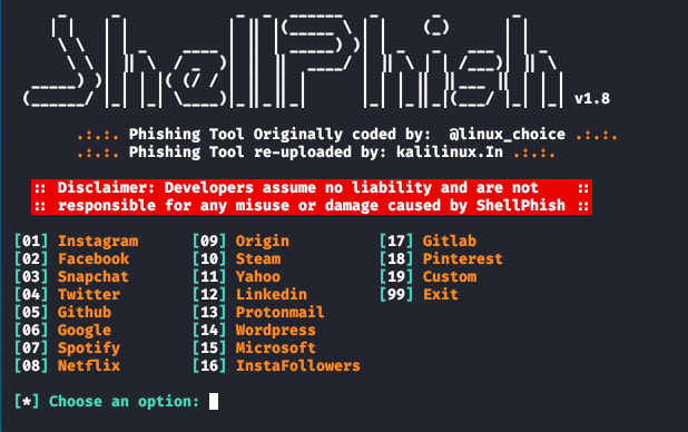 Kali Linux 中的 Shellphish 工具