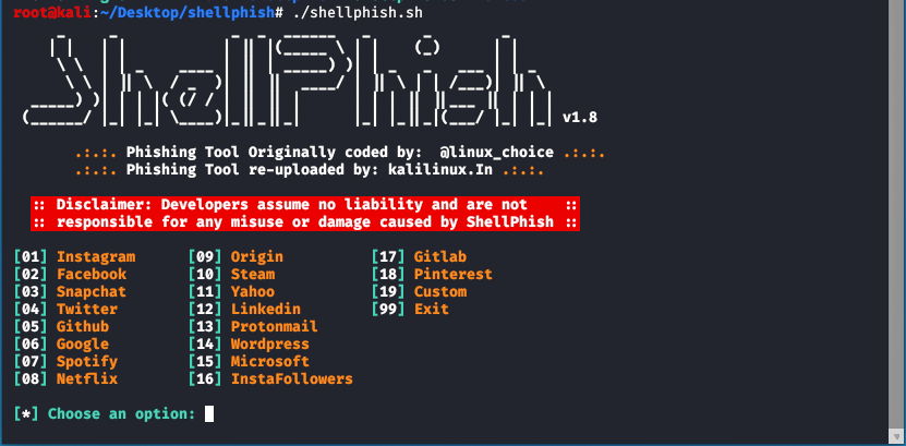 Kali Linux 中的 Shellphish 工具