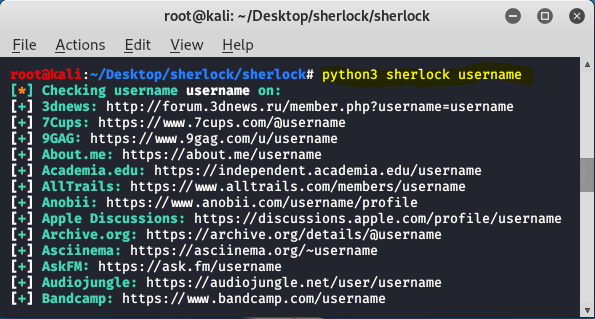 Sherlock - 在社交媒体上搜索用户名 Kali Linux 工具