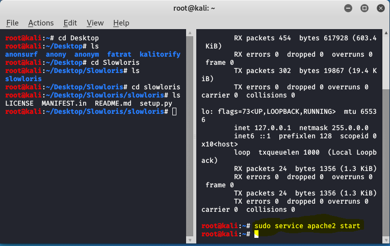 KALI LINUX中的Slowloris DDOS攻击工具教程