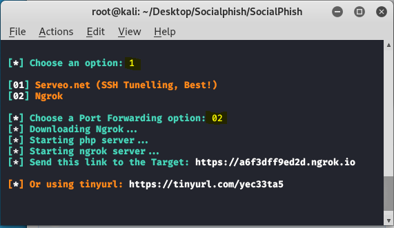 Socialphish - Kali Linux 中的网络钓鱼工具。