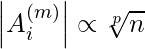 \left |A_i^{(m)}  \right | \propto \sqrt[p]{n}