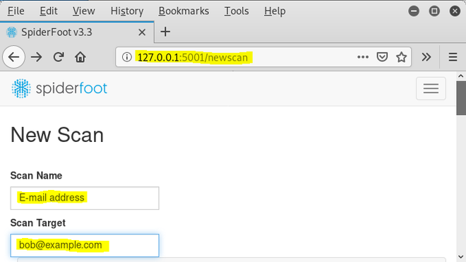 使用 spidefoot 扫描电子邮件