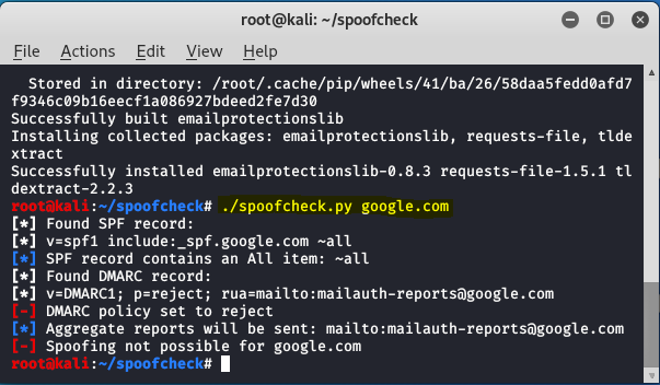 spoofcheck -kali linux 中的域欺骗检查器