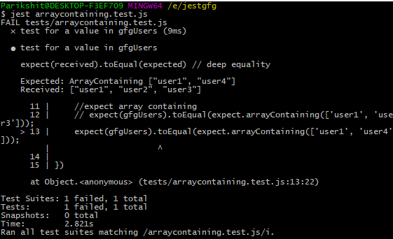 数组包含失败由于 user4-absence