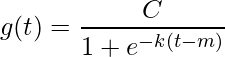   \begin{equation*} g(t)=\frac{C}{1+e^{-k(t-m)}} \end{equation*} 