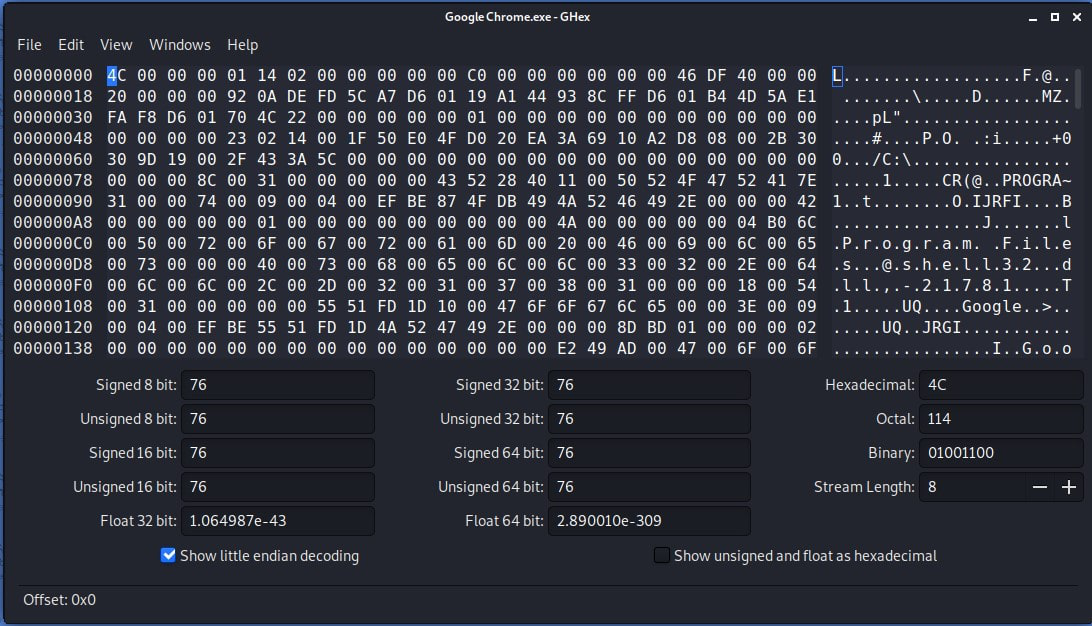 Ghex — GNOME 十六进制编辑器