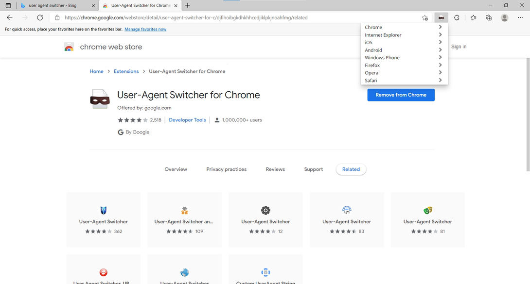 chrome的用户代理切换器