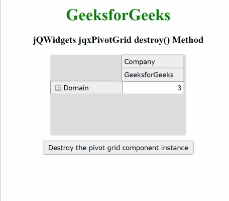 jQWidgets jqxPivotGrid destroy() 方法