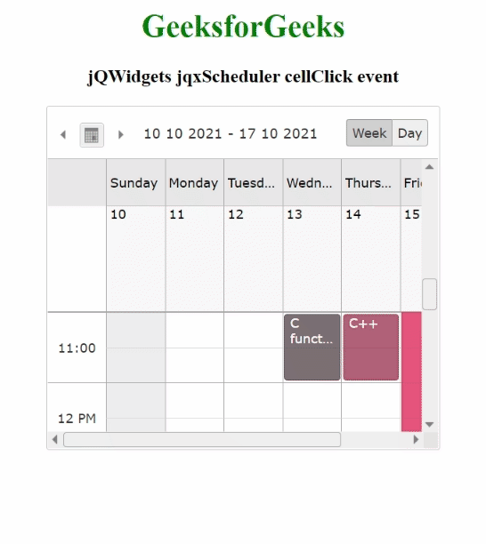 jQWidgets jqxScheduler cellClick 事件