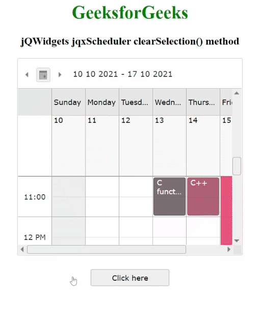 jQWidgets jqxScheduler clearSelection() 方法