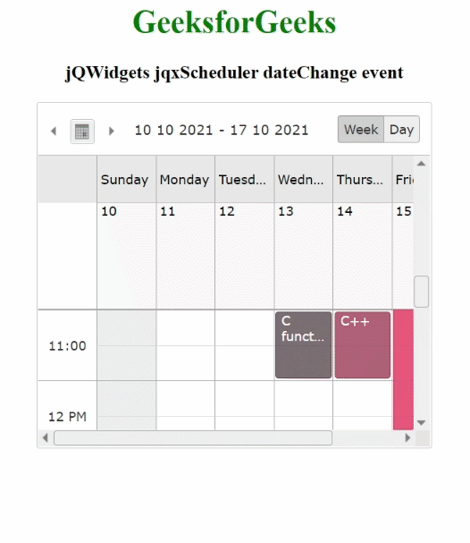 jQWidgets jqxScheduler dateChange 事件
