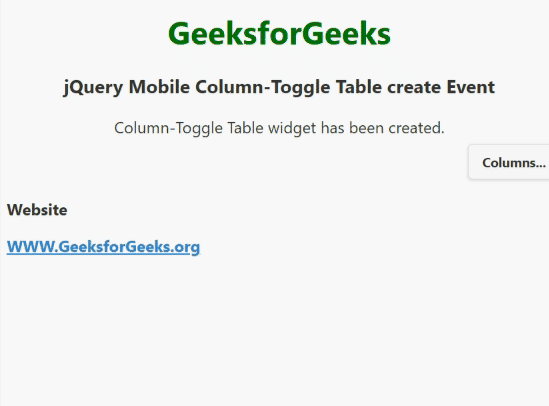 jQuery Mobile Column-Toggle Table 创建事件